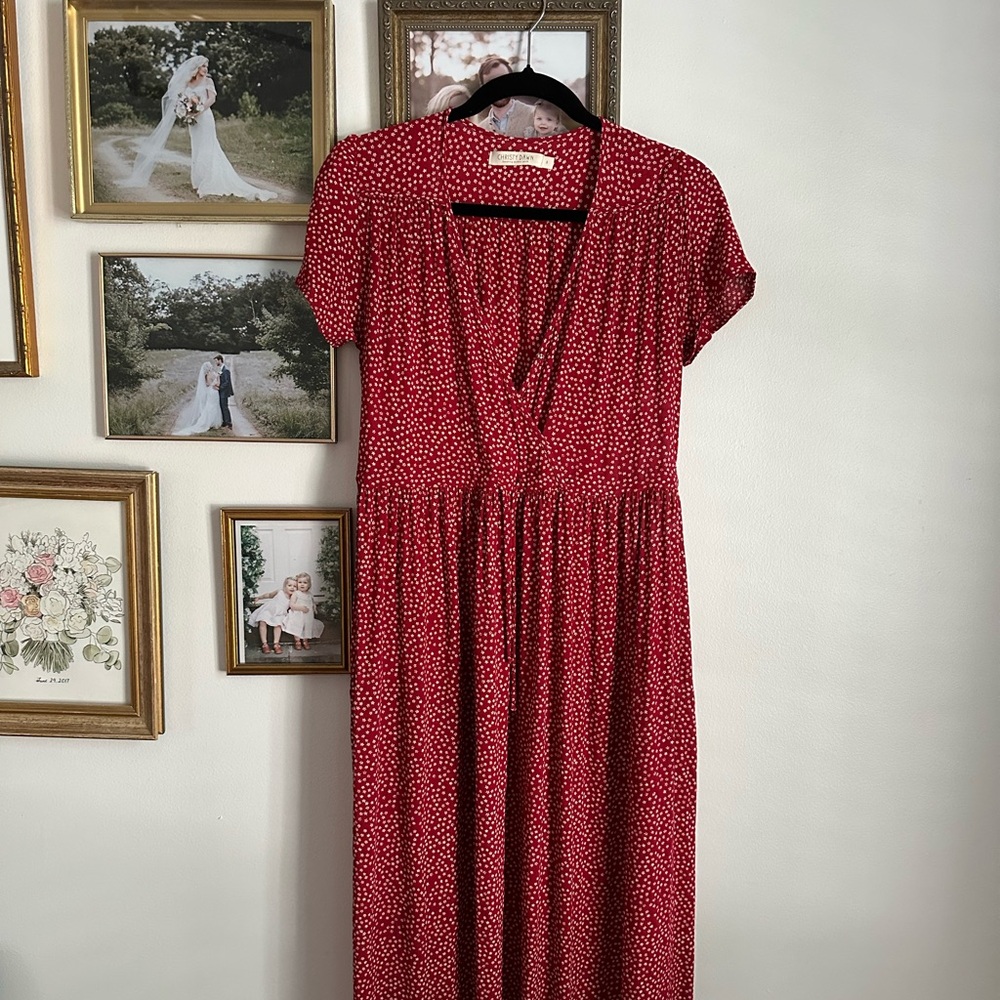 Christy Dawn Red and White Midi Dress